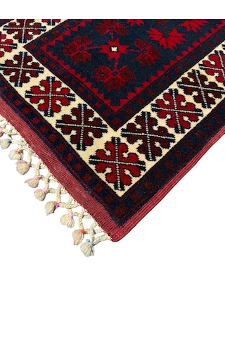 El Dokuma Sıfır Yağcıbedir Halısı 60x145 Kök Boya Yün Yolluk Kırmızı