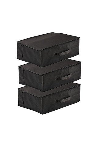 3'lü Set 53 X 44 X 21 Cm Baza Altı & Dolap İçi Organizer, Yorgan & Yastık Düzenleyici Hurç Siyah