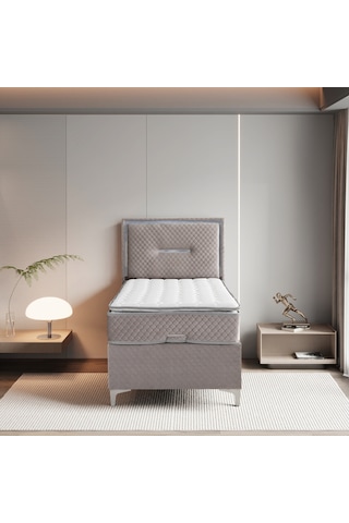 Lina Gri Tek Kişilik Sandıklı Baza + Ortopedik Pedli Yatak + Klapalı Başlık 3 Lü Set 100 x 200 CM