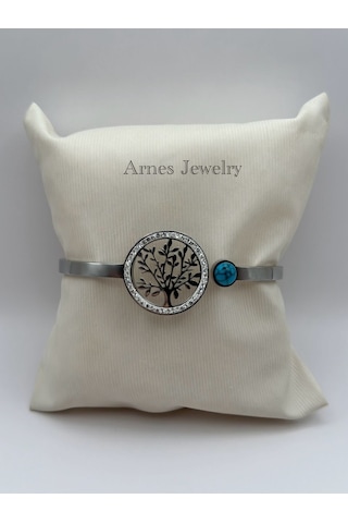 Arnes Jewelry Çelik Silver Yaşam Ağacı Kelepçe Bileklik Ar13 Silver