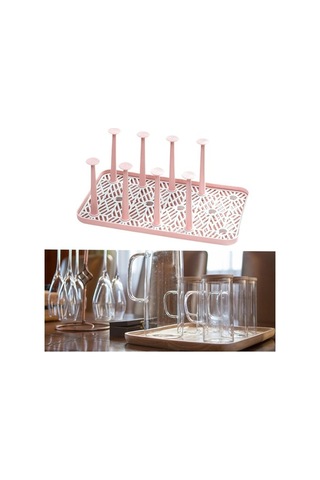 Trendooze 8 Çıkarılabilir Kancalı Pembe Bardak Kupası Düzenleyici Takımı Ev Dekorasyonu Pembe