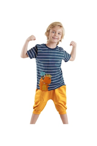 Denokids Denizci Dino Erkek Çocuk T-shirt Kapri Şort Takım Çok Renkli