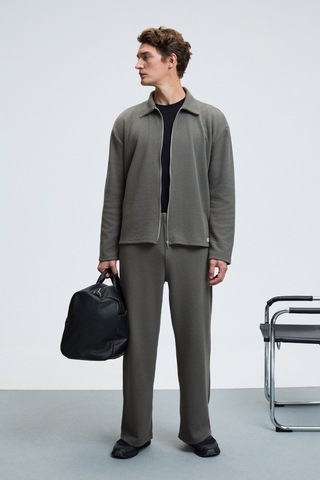 LACHLAN Erkek Waffle Özel Dokulu Kordonlu Süs Etiketli Koyu Gri Pantolon