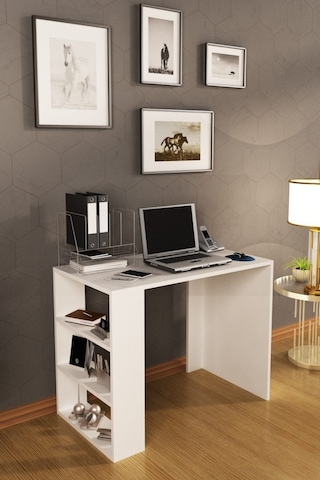 Bej Safir Meşe Çalışma Masası Beyaz