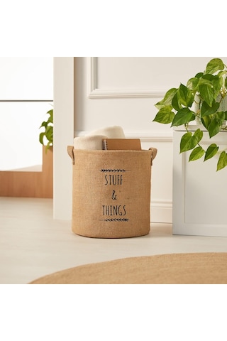 Ocean Home Textile Baskılı Jüt Silindir Sepet //30x31 Genel