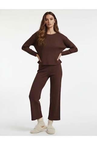 Koton Uzun Kollu Bisiklet Yaka Rahat Kalıp Pijama Üstü Bordo 6wlk40057mk Bordo