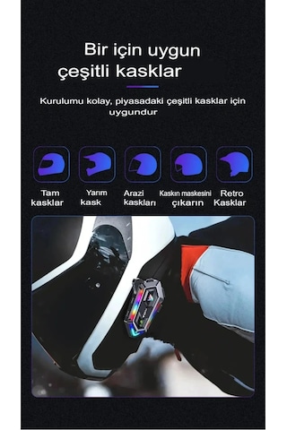 Kask Interkom Rgb Işıklı Çift Bağlantı Siri Bluetooth Mikrofon Kulaklık Stereo Motorsiklet