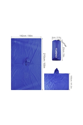 Tomshoo Kapşonlu Yağmur Panço Cep Hafif Su Geçirmez Mavi