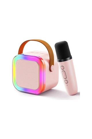 Karaoke Kablosuz Hoparlör Mikrofonlu Rgb Işıklı Bluetooth Speaker Tf Kart/usb Pembe.gzpde
