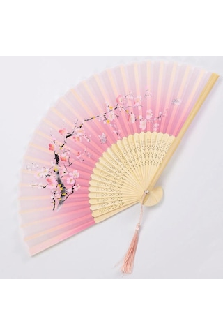 Jmsstore Ahşap Saplı Klasik Desenli Püsküllü Zarif Yelpaze Beden: No.4 Çok Renkli