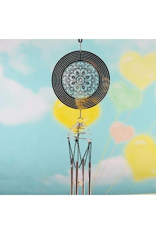 Feng Shui Mandala Temalı Rüzgar Çanı Dış Mekan Bahçe Balkon Süsü Yeni Ev & Arkadaş Hediyesi 60 Cm.