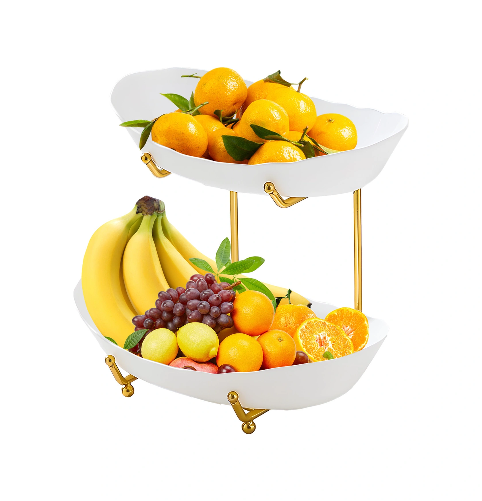 Lemestar Beyaz Akrilik Ve Demir İki Katlı Mutfak Sepeti - Meyve, Atıştırmalık, Tatlı Serim Panosu - Oturma Odası, Çay Masası Dekorasyonu Beyaz