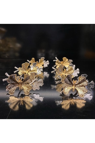 Roy Kıng Kelebek 6 Lı Altın&gümüş Peçete Yüzüğü 8x4x5.5 Cm Iki Kelebekli Gold&silver Sofra Yüzük Silver