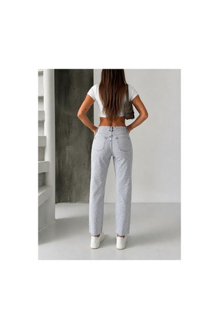 Bluemarlin Gri Kar Ön Arka Taşlı Paça Kesik Mom Denim Pantolon Gri Kar