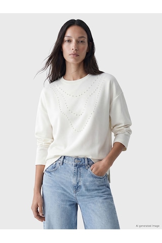 Lcw Everyday Beyaz İnci İşlemeli Soft Touch Kadın Tunik