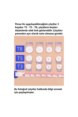Plastik Çıtçıt Basma Pensesi T3 - T5 - T8 Plastik Çıtçıt Pensesi