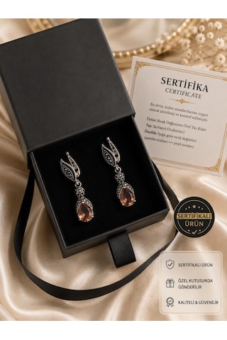 925 Ayar Gümüş Sertifikalı Sultanit Küpe Renk Değiştiren Taşlı Damla Küpe Kutulu