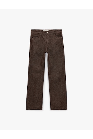 Koton Pamuklu Düşük Bel Beş Cepli Uzun Düz Paça Çizgili Pantolon - Straight Fit Jean Kahverengi Çizgili 7wal40092mw Kahve Çizgili