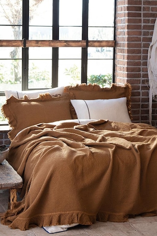 Ecocotton Dina Kahve Çift Kişilik %100 Organik Pamuk Pike/yatak Örtüsü Kahverengi
