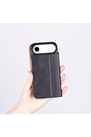 Bloomcase Sonat Obsidian Black Hakiki Deri iPhone Uyumlu 17 Air 6.5" Folio Kılıfı Siyah