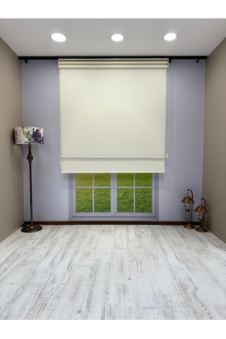 Çift Mekanizmalı Ekru Keten Tül Ve Ekru Mat Stor Perde Ekru