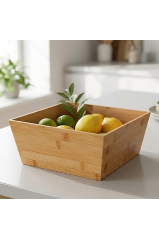 Doğal Bambu Çok Amaçlı Saklama Kutusu - 28x28x12 Cm Banyo, Mutfak Ve Dolap İçi Organizer Düzenleyici Kare Kutu Açık Ahşap