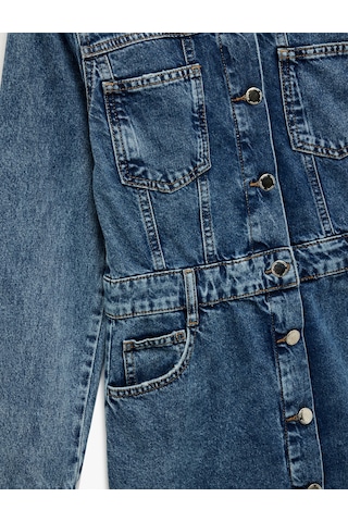 Koton Uzun Kollu Klasik Yaka Düğmeli Cep Detaylı A Kesim Mini Denim Elbise Orta İndigo 6wal80001md Indigo
