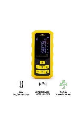 Dawrek H02 Lazer Mesafe Ölçer 80 Metre Dijital Hassas Ölçüm Cihazı Çok Fonksiyonlu Sarı