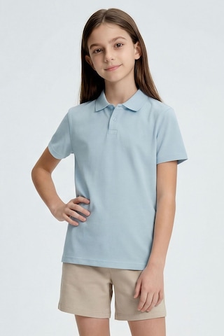 Açık Mavi Polo Yaka Standart Fit Basic Unisex T-shirt - 11330 Açık Mavi