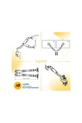 North Bayou Nb Ergonomic 17-32 İnch Çift Kol 2-9 Kg Kapasiteli Yeni Nesil Profosyonel Monitör Standı
