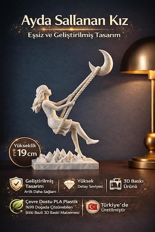 Sallanan Kız Biblosu - Dekoratif Hediye - Home Hediyelik - Ay'da Sallanan Kız Beyaz 14 X 19 Diğer