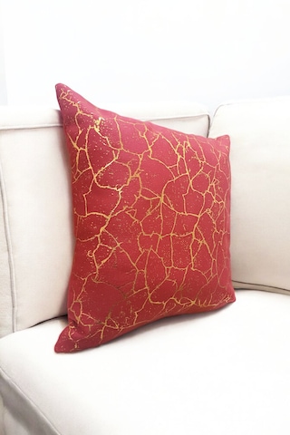Altın Varak Desenli Dekorafit Tekli Kırlent Kılıfı 42x42 Cm Şık Ve Zarif Tasarım Kırmızı