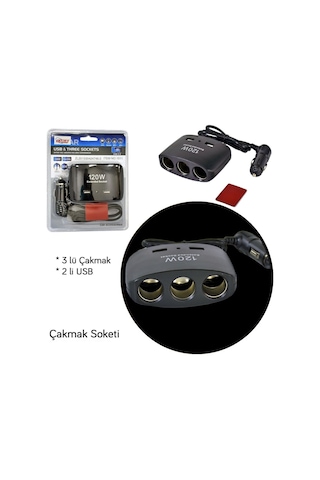 3 Girişli Kablolu Çakmak Soketi Çift Usbli 12-24v Br1702103