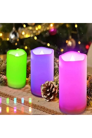 3lü Set Led Mum Rgb Kumandalı Renkli Işıklı Mum 3lü Set Led Remote Control Electronic Candle Işıklı Mum