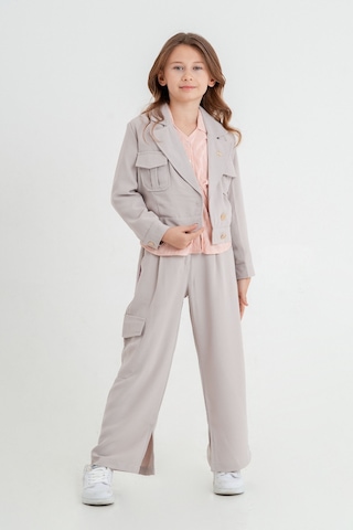 Kız Çocuk Crop Ceketli Üçlü Takım 4407 Bej