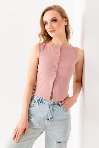 Giysa Kadın Bisiklet Yaka Düğmeli Fitilli Body Pembe - 25y 2457 Şeker Pembe
