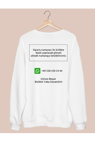Unisex Beyaz Bisiklet Yaka Sweatshirt Kişiye Özel Baskı Resim Baskılı Kazak Beyaz