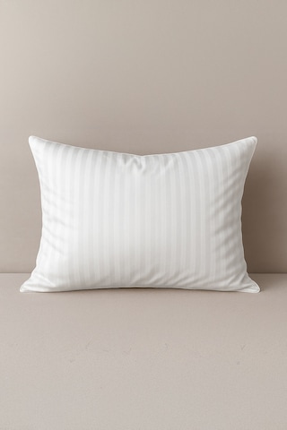 Beyaz Çizgili Pamuk Saten Yastık Kılıfı Beyaz