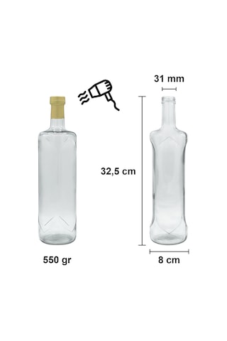 Afracam Piramit Şeffaf 1000 ml Cam Şişe Kapak Kapüşon 6 Adet