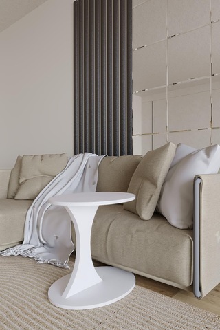 Elips C Form Yan Sehpa Modern Oval Koltuk Yanı Sehpası Dekoratif & Çok Amaçlı Sehpa-152 Beyaz