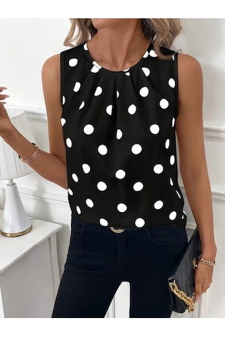 Kadın Askılı Yakası Büzgülü Puantiyeli Atlas Bluz Karışık