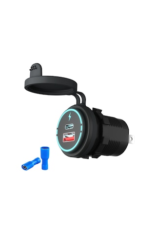 Springsun Yeni Qc3.0 Usb A+c Tip Şarj Cihazı, Mavi Uçlu, Su Geçirmez, 12v-24v Çift Çıkışlı