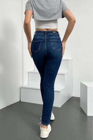 Kadın Lacivert Süper Skinny Fit Esnek Likralı Yüksek Bel Denim Jean Kot Pantolon Lacivert