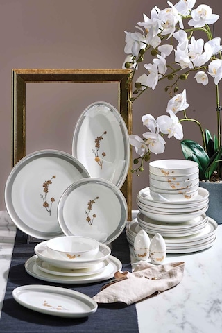 N3562 Amber Elegans 56 Parça 12 Kişilik Yemek Takımı Beyaz Beyaz