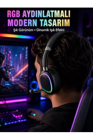 Northcity Rgb Işıklı Bluetooth Mikrofonlu Kulaklık Uzun Süreli Kullanım Ve Type-c Şarjlı Yüksek Konforlu Tasarım