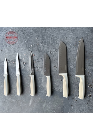 Neoflam Fika Microban 6'lı Bıçak Seti Bej