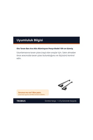 Trobus Oto Tavan Barı Ara Atkı Alüminyum Pençe Model 109 Cm Gümüş