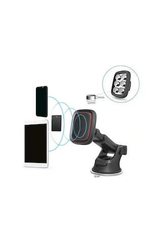 Thentech Kokpit Üzerine Cama Sabitlenebilir Vantuzlu Her Modele Uygun Mıknatıslı Telefon Tutacağı Siyah