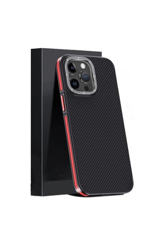 Joko Apple iPhoneUyumlu 15 Pro Max Kılıf Aramid 600d Kevlar Karbon Fiber Magsafe Kapak - Kırmızı Çok Renkli