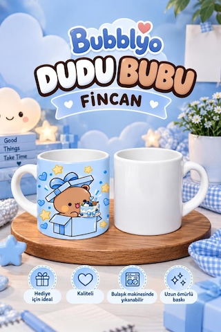 Dudu Bubu Sevimli Tasarım Fincan Kupa Kahve Çay Kupası Tatlı Hediye Mavi Mavi